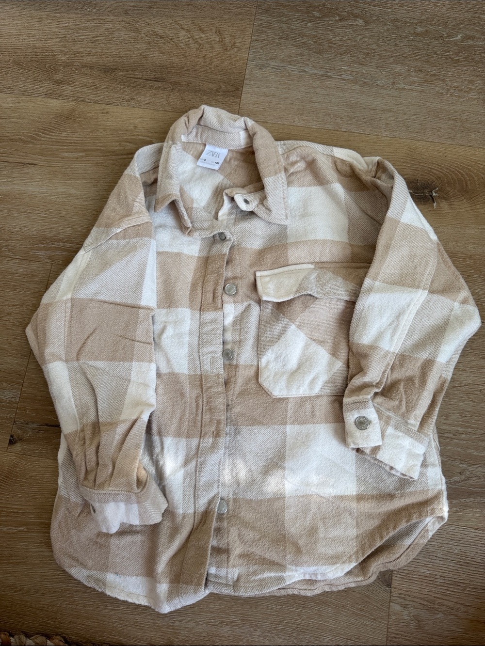 Girls Zara Beige & Cream Plaid Button-Down Shirt